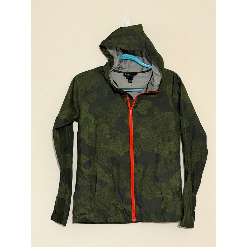 All In Motion Boys XL 16 Green Camo Windbreaker Jacket Orange Zip Hooded Active